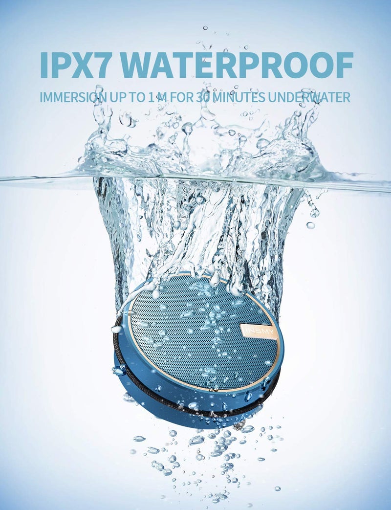 INSMY C12 IPX7 Waterproof Shower Bluetooth Speaker, Portable Small Speaker, Speakers Bluetooth Wireless Loud Clear Sound Support TF CSuard ction Cup for Outdoor Kayak Canoe Beach Gift (Navy) - Image 2
